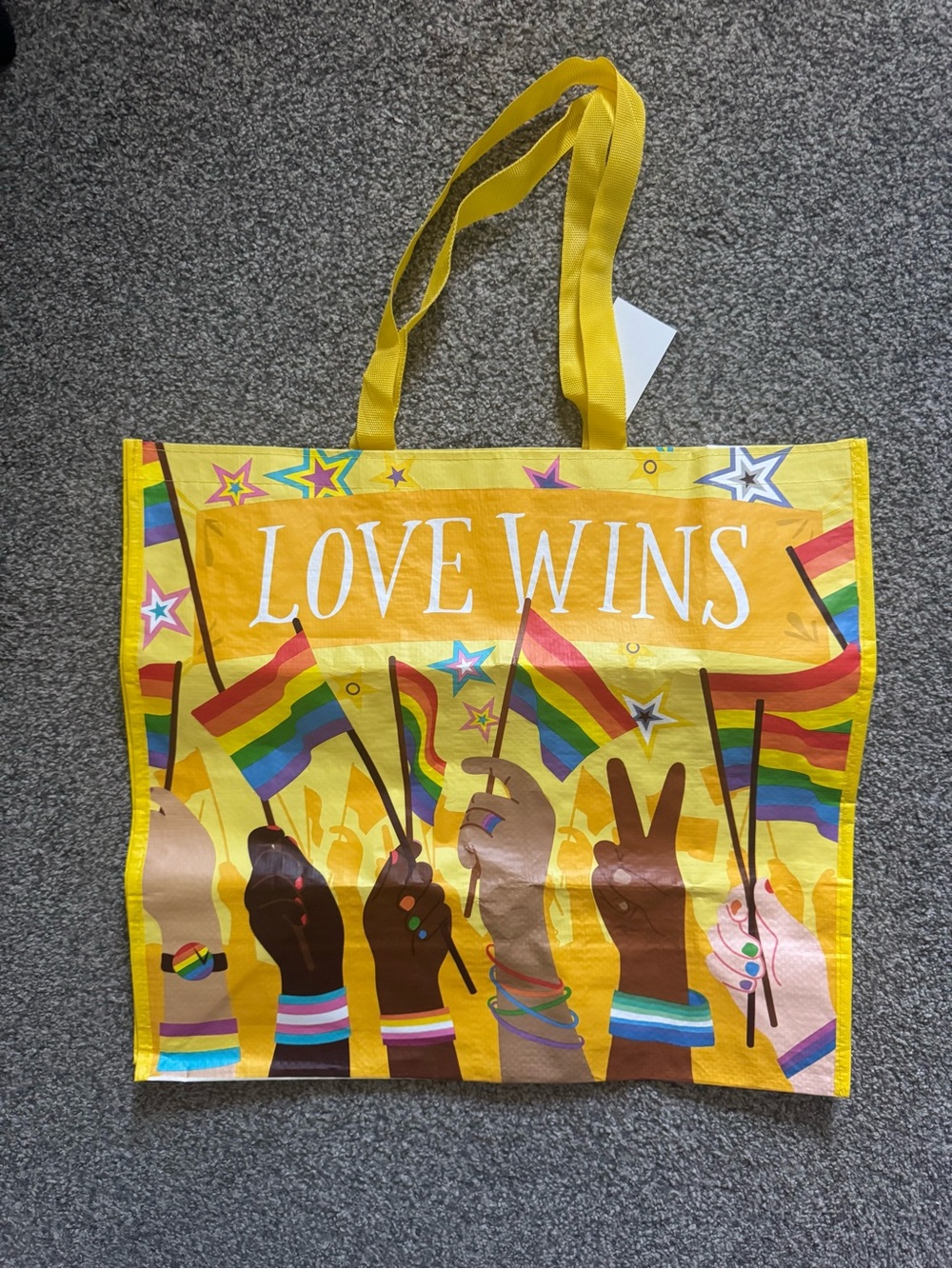Home Goods Yellow "Love Wins" Pride Tote Bag